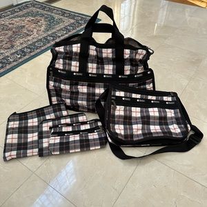 NWOT Black/Pink Plaid LeSportsac Set